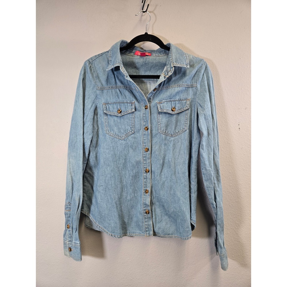 Forever 21 Y2K Denim Light Wash Western Button Down Long Sleeve Shirt Medium